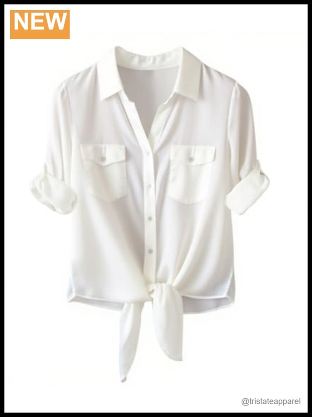 Women's Lyocell Button Down Shirt 3/4 Sleeve Loose Fit Knotted Hem Pockets